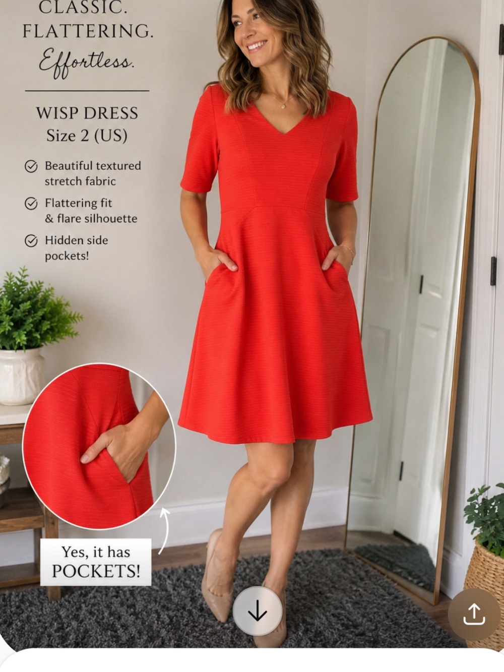 Flattering Red V-Neck Fit & Flare Mini Dress with Pockets